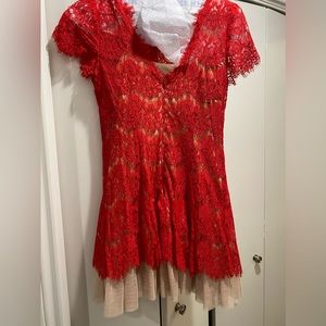 Betsy and Adam red lace party dress